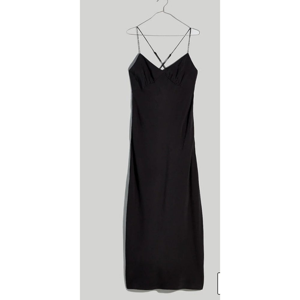 Madewell $158 Layton Midi Slip Dress Black Size 10 NK419